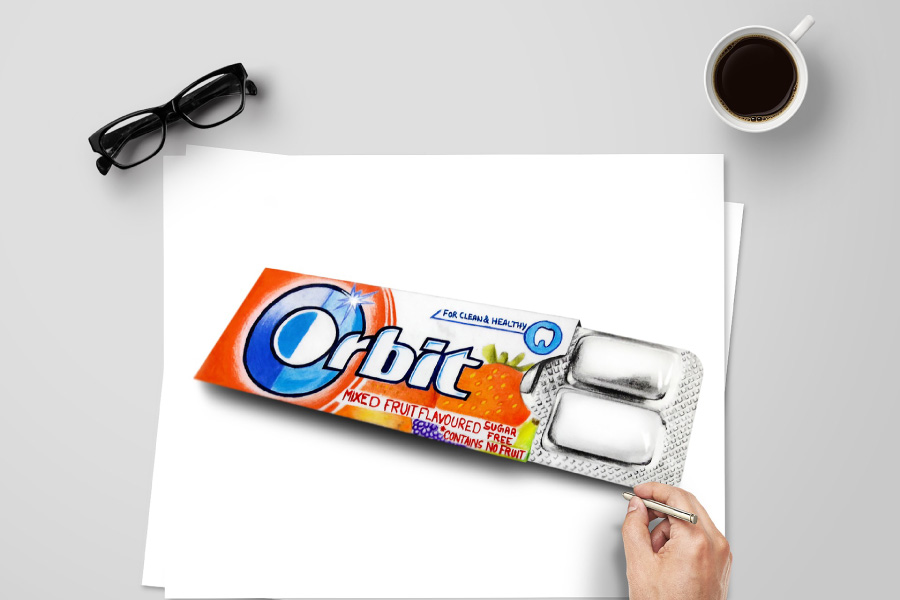 Photo of a big pack of sugar-free Orbit chewing gum.
