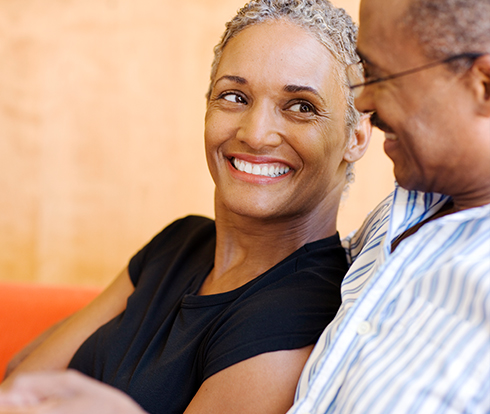 woman smiling at husband